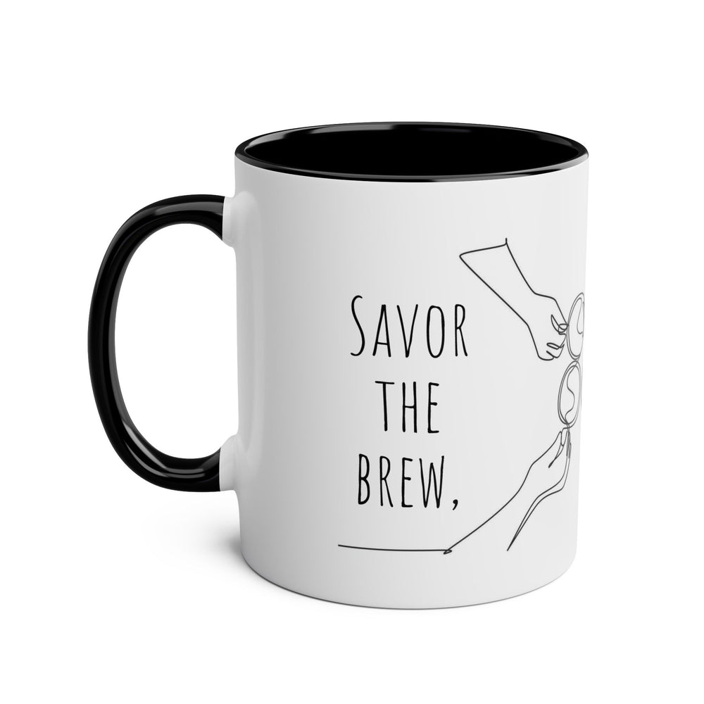 
                      
                        Café Lux- "Savor the brew, cherish the Company"-Two -Tone Coffee Mugs, 11oz
                      
                    