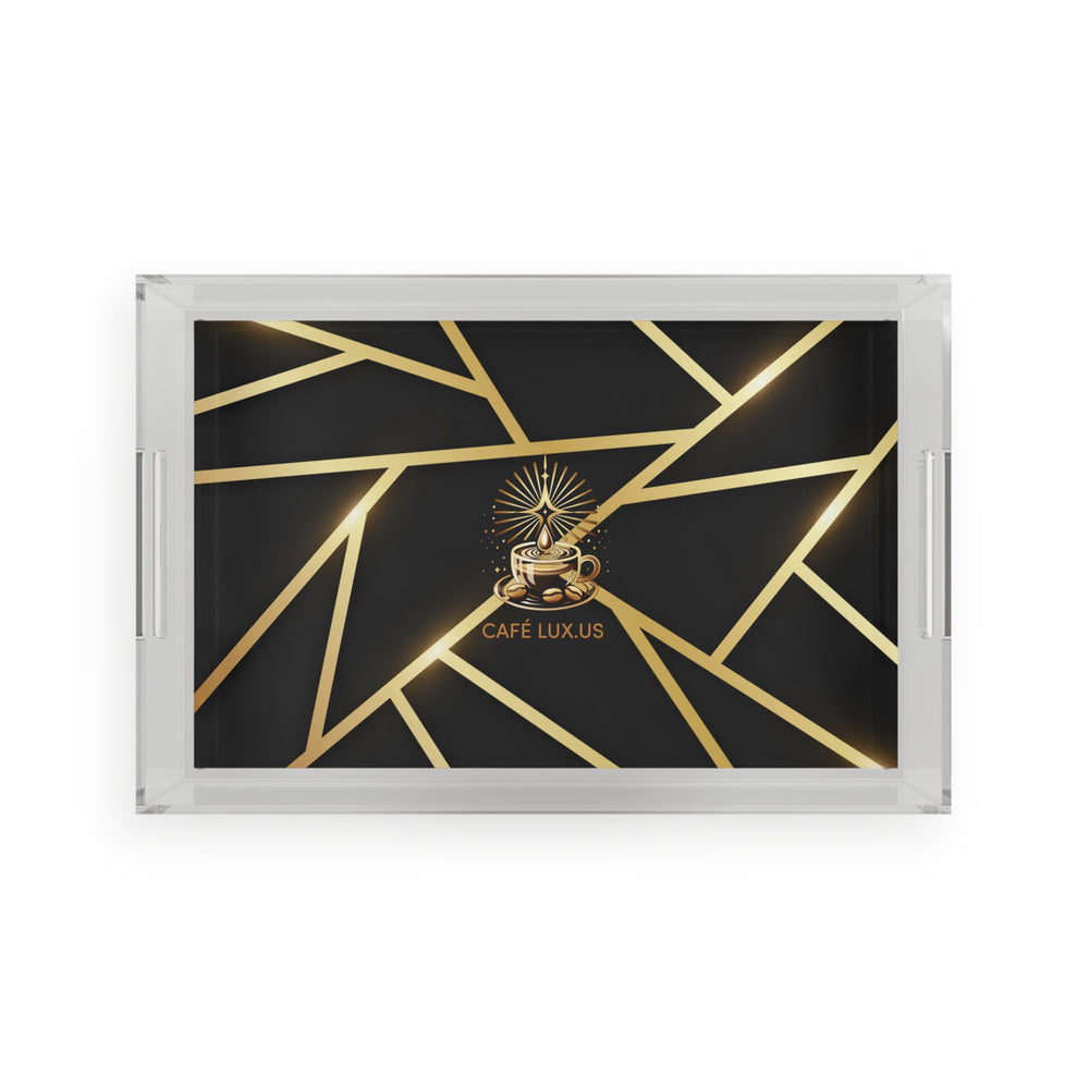 Café Lux Gold & Black geometric Design Acrylic Serving Tray