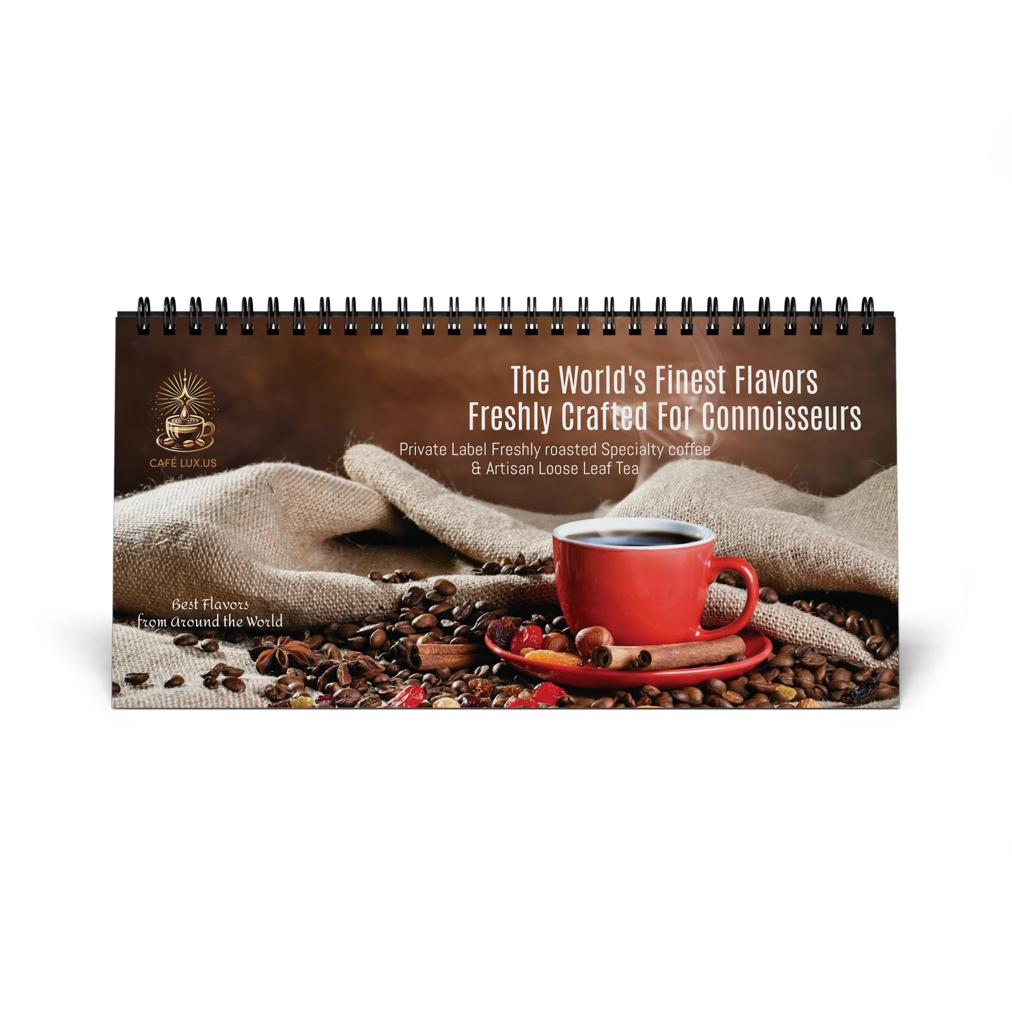 Café Lux Best Flavors  from Around the World Desk Calendar (2025 grid)