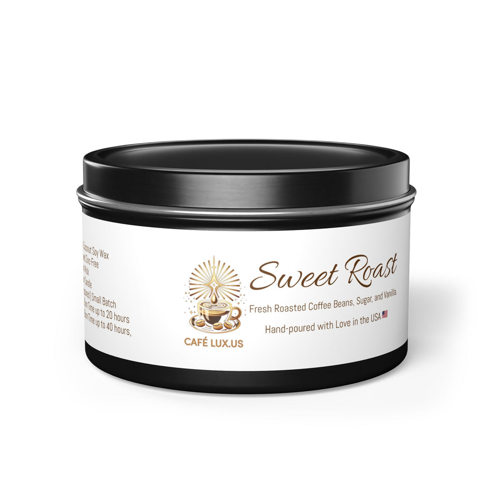 
                      
                        Café Lux Travel Tin Scented Candle Sweet Roast (4oz | 8oz).
                      
                    