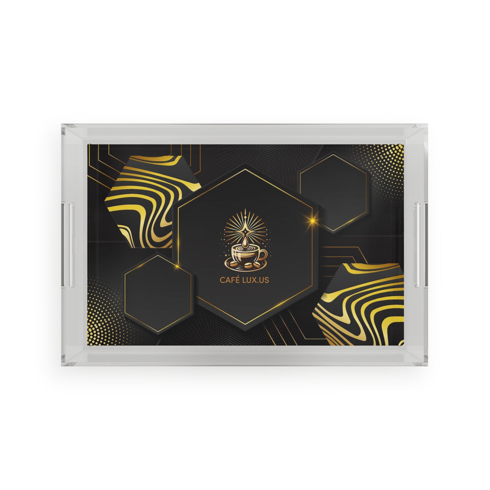 Café Lux Gold & Black geometric Design Acrylic Serving Tray