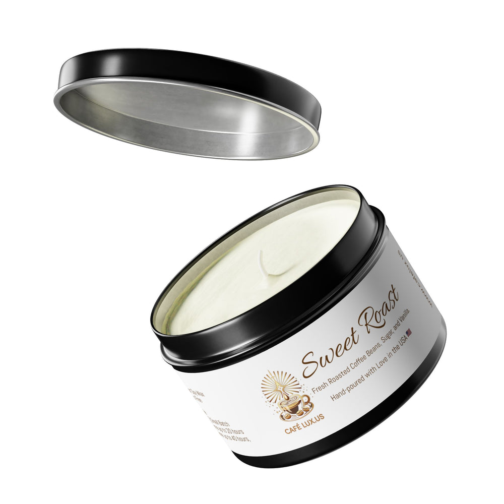 
                      
                        Café Lux Travel Tin Scented Candle Sweet Roast (4oz | 8oz).
                      
                    