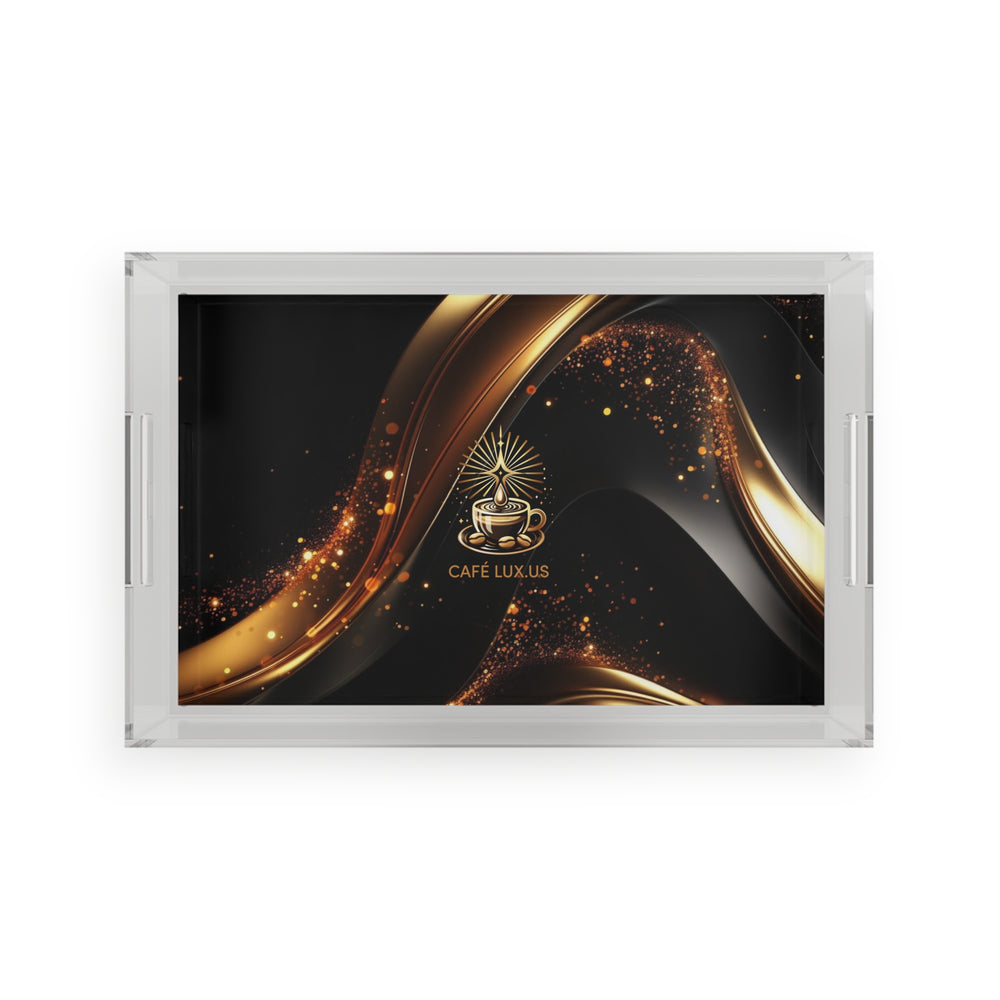 Café Lux Black & Gold Design Acrylic Serving Tray