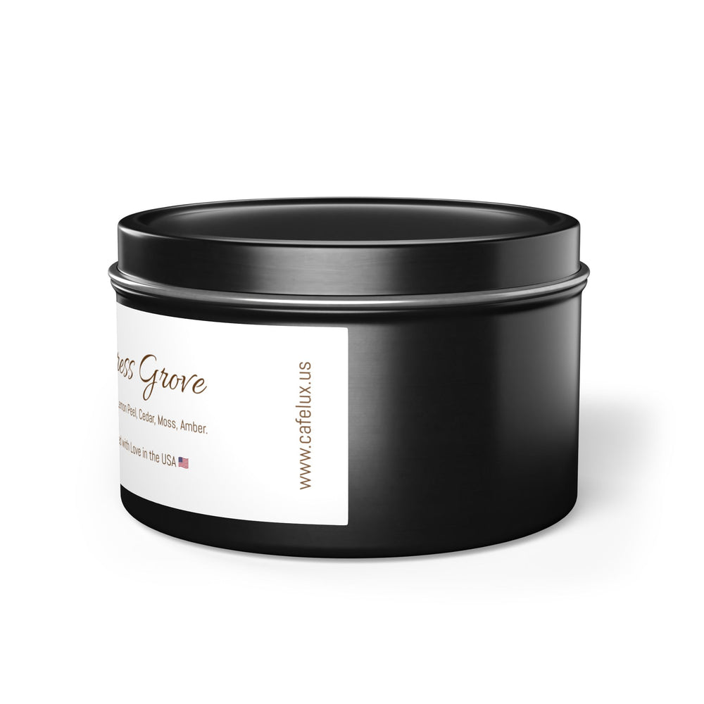 
                      
                        Café Lux Travel Tin Scented Candle Cypress Grove  (4oz | 8oz).
                      
                    