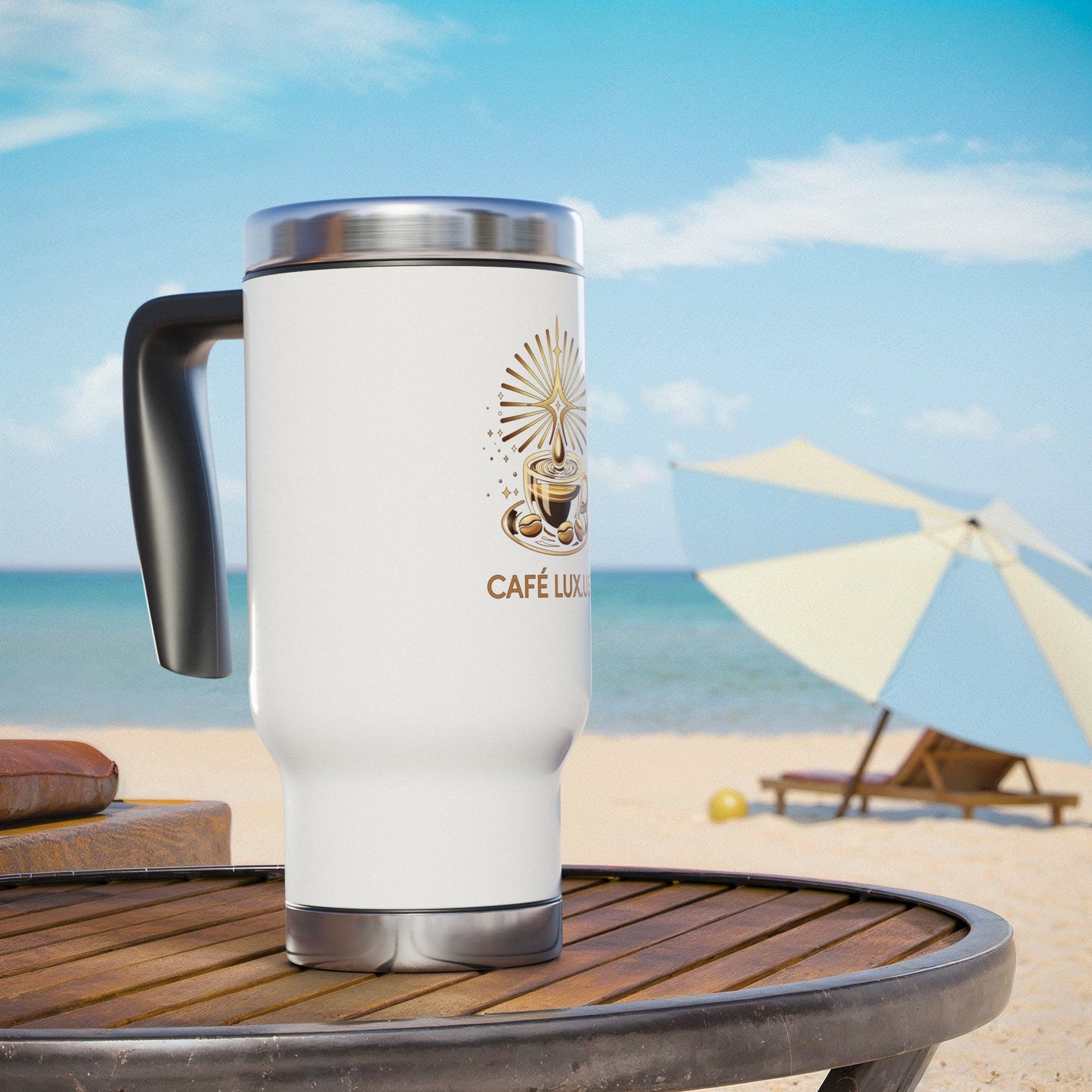 Café Lux Stainless Steel Travel Mug with Handle, 14oz