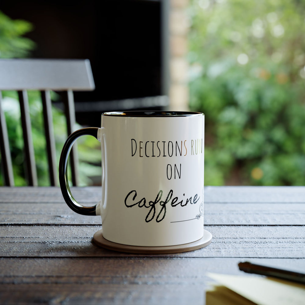 
                      
                        Café Lux- "Decisions run on caffeine and confidence."-Two -Tone Coffee Mugs, 11oz
                      
                    