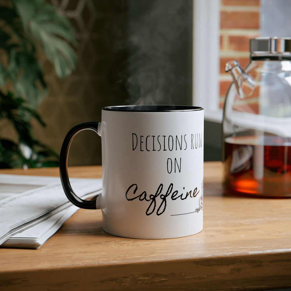 
                      
                        Café Lux- "Decisions run on caffeine and confidence."-Two -Tone Coffee Mugs, 11oz
                      
                    